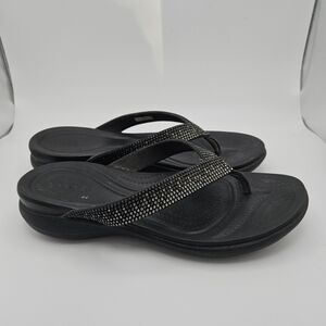 Crocs black and silver comfy flip flop sandals women's 10